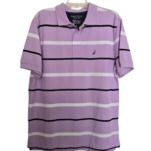 Nautica Men's Lavender Navy and White Striped Polo Shirt